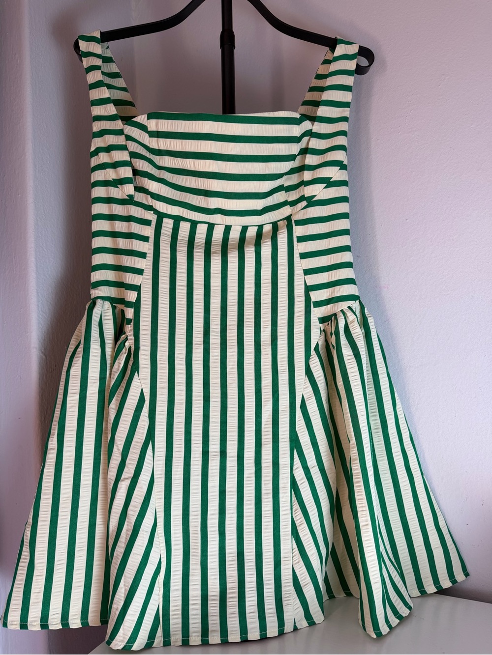 Girls Green and White Striped Sundress